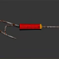 Heavy Duty Metal Claw Hardware Tool With Red Handle And Rusted Metal Prongs