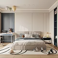 Modern Kids Room Interior With Bed Stuffed Toys On Rug Desk Chair And Balloons