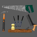 Modern Tools Combination Woodworking Tools Saw Hammer Wood Poke Carpenter Tools 3d model