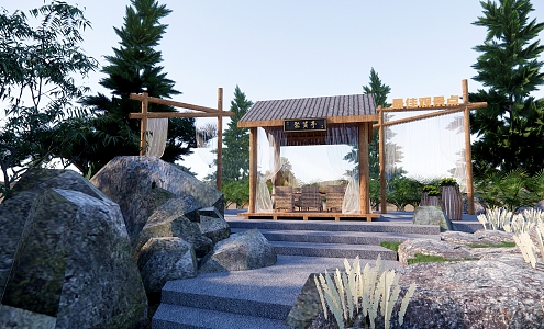 New Chinese Style Pavilion Rest Pavilion Landscape Pavilion Thatched Pavilion Four Corner Pavilion Six Corner Pavilion Garden Corridor Rack 3d model