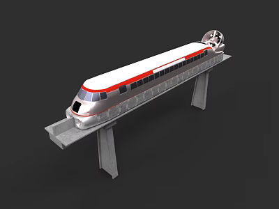 Modern Streamlined High Speed Train on Elevated Maglev Track with Concrete Pillars 3d model