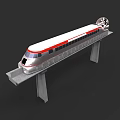 Modern Streamlined High Speed Train on Elevated Maglev Track with Concrete Pillars 3d model