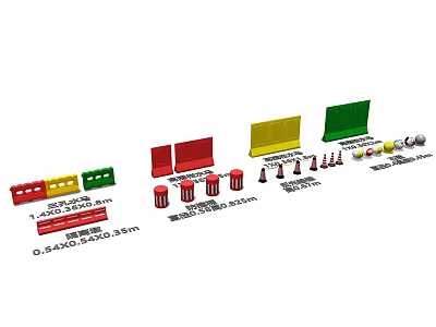 Diverse Road Facilities With Red Yellow Green Warning Signs Reflective Traffic Cones And Barriers 3d model