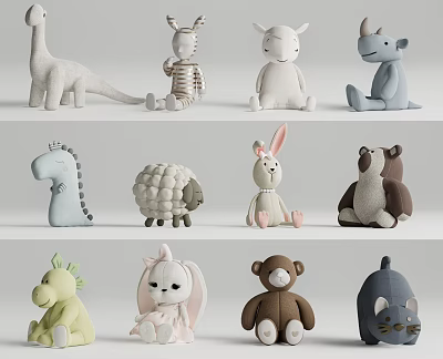 Adorable Stuffed Animal Plush Toys With Various Soft Color Designs For Kids 3d model