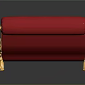 Elegant Red Sofa Stool With Golden Carved Accents And Luxurious Design