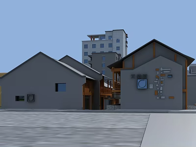 Modern Industrial Factory Building With Gray Exterior Gabled Roof Wooden Accents And Wall Signage 3d model