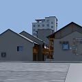 Modern Industrial Factory Building With Gray Exterior Gabled Roof Wooden Accents And Wall Signage