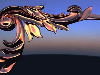 Intricate Metallic Carving With Scrolls And Leaf Patterns Against Gradient Sky Background 3d model