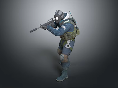 Tactical Military Soldier Character Wearing Helmet Goggles Backpack And Holding Rifle 3d model