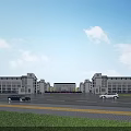 Modern Multiple School Buildings Exterior View With Spacious Square Cars And Blue Sky White Clouds