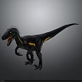 Black and Yellow Velociraptor Dinosaur With Spiked Head Open Mouth And Yellow Eyes