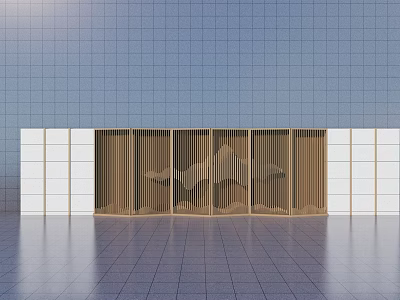Modern Feature Wall Design With Wooden Grille White Wall Blue Sky And Smooth Floor 3d model