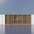 Modern Feature Wall Design With Wooden Grille White Wall Blue Sky And Smooth Floor