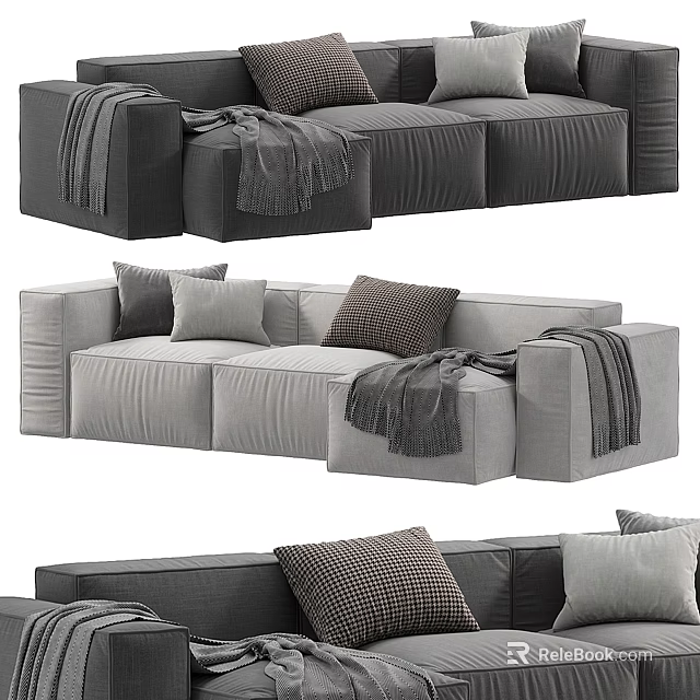 Cozy Modern Gray Sectional Sofa with Modular Design Soft Pillows and Throw Blankets 3d model