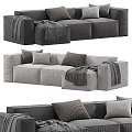 Cozy Modern Gray Sectional Sofa with Modular Design Soft Pillows and Throw Blankets 3d model