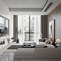 Modern Living Room Interior With Light Colored Sofa Large Windows TV And Decorative Plants