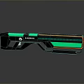 Futuristic Sci Fi Weapon with Green and Orange Glowing Strips and Tech Inspired Design