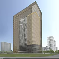 Elegant Front Desk Reception In Modern Lobby With Glass Curtain Walls And Golden Curved Structures