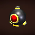 Spherical Grenade Weapon Design Featuring Black Body Red Central Core And Yellow Decorative Accents