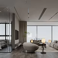 Modern Living And Dining Room Interior With Large Windows Sea View Sofa And Coffee Table