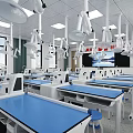 Modern Laboratory Interior With Desks Computers Chairs Cabinets And Windows 3d model