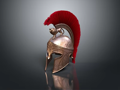 Ancient Greek Bronze Warrior Helmet With Red Plume And Animal Figure 3d model