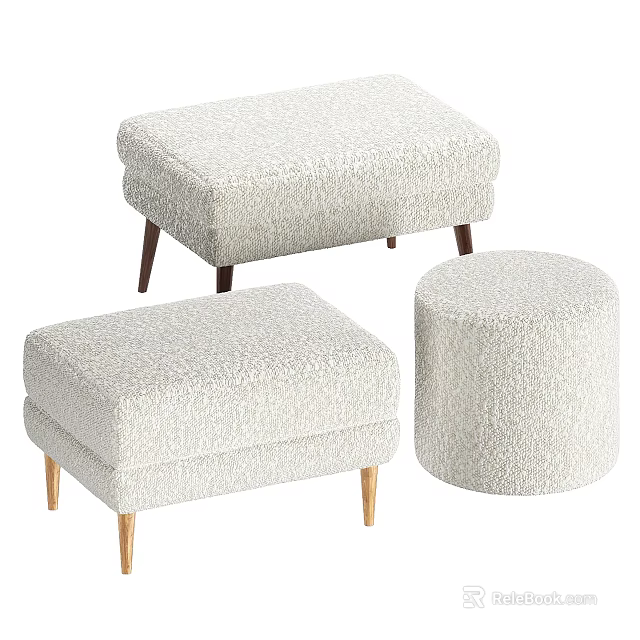 Light Colored Fabric Sofa Stools With Wooden Legs And Different Shapes 3d model