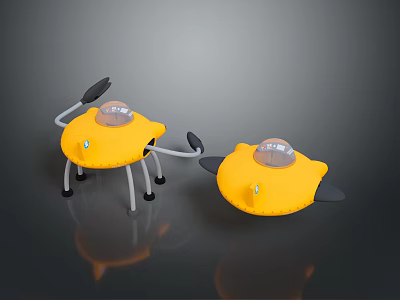 Yellow Toy Robots With Transparent Domes Gray Legs And Black Attachments 3d model