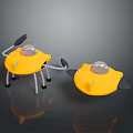 Yellow Toy Robots With Transparent Domes Gray Legs And Black Attachments