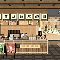 New Chinese Milk Tea Shop Cafe Tea Room Tea House New Chinese Dining Table and Chair Combination Milk Tea Shop Console Milk Tea Shop Workbench Milk Tea Shop Wall Decoration Catering Card Seat Area 3d model