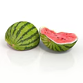 Fresh Whole Watermelon And Sliced Half With Green Stripes Red Flesh And Black Seeds