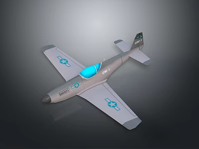 Detailed Silver Airplane Model With Blue Cockpit Star Insignia On Wings And Number 1881 3d model