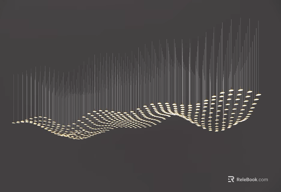 Modern Wave Shaped Chandelier With Slender Light Strips Warm Yellow Lights For Contemporary Interior Decoration 3d model 
