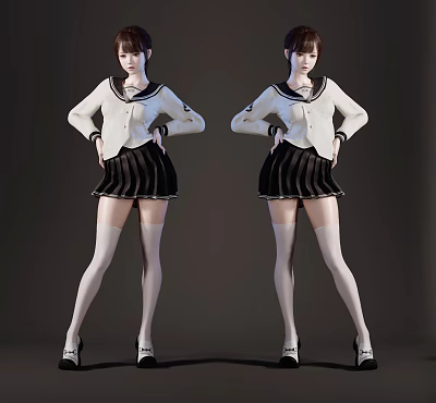 woman jk female high school female character lady girl student character combination 3d model