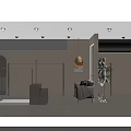 Modern Clothing Store Interior With Hanging Racks Display Stands Cozy Sofa Pendant Light And Mirror