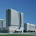 Modern Hospital Building Exterior With High Rise Structure And Glass Curtain Walls