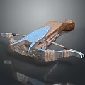 Medieval Crossbow Weapon with Wooden Handle Metal Components and Rope Binding