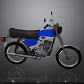 Vintage Blue And White Motorcycle With Brown Leather Seat And Chrome Details