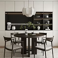 Modern Round Dining Table Set With Four Chairs Pendant Light And Decorative Items 3d model