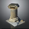 Ancient Greek Stone Column With Weathered Capital Intricate Shaft And Solid Base 3d model