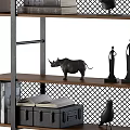 Modern Decorative Cabinet With Wooden Metal Shelves Books Plants And Sculptures