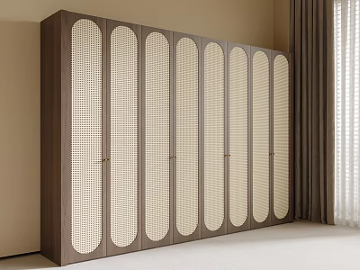 Modern Wardrobe Design With Wooden Lattice Doors And Dark Light Color Interior 3d model