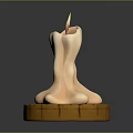 Burning Candle With Melting Wax On Wooden Base And Smooth Surface