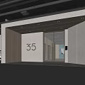 Modern Parking Garage Entrance With Number 35 Glass Doors And White Car