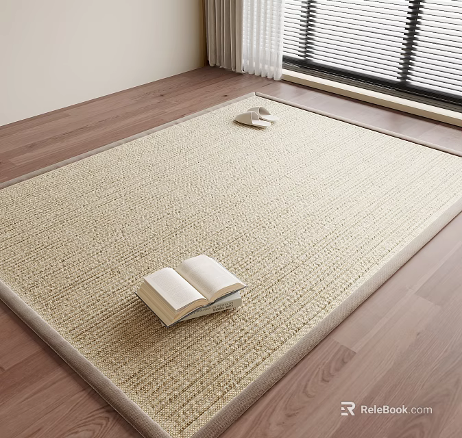 Square Beige Rug in Bright Room with Books 3d model 