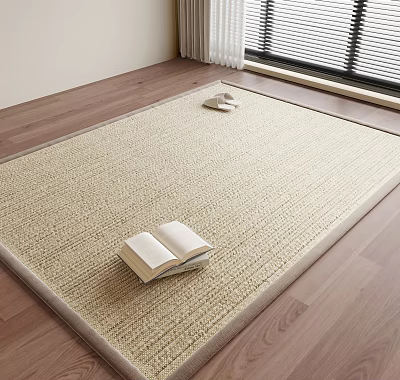 Square Beige Rug in Bright Room with Books 3d model