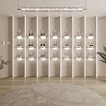 Modern Display Shelves With Illuminated Eyewear On White Curved Wall Design