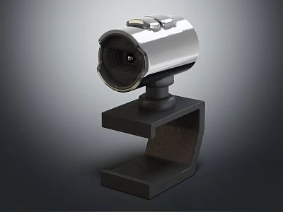 Projection Monitoring Security Camera With Silver Body And Black Desktop Stand 3d model