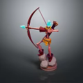 3D Animated Game Archer Character With Crystal Bow Yellow Shorts And Stone Base