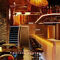 Modern Industrial Bar Interior With Warm Lighting Wooden Decor And Stylish Counter